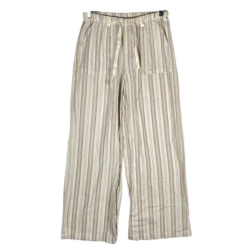 Black Ibis Striped Wide Leg Pants Womens M Pull On Coastal Boho Resort Beachy